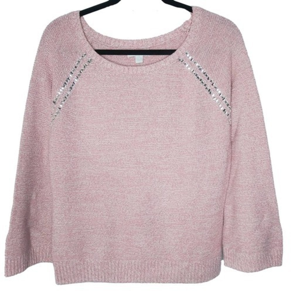 NY And Company Sweater Womens Small Blush‎ Pink Knit Rhinestone Pullover Soft
